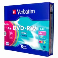 Диск DVD+RW Verbatim 4.7Gb 4x Colours 5 шт. slim case (43563)
