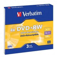 Оптический диск DVD+RW Verbatim 4.7ГБ 4x, 3шт slim case [43636]